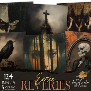 EERIE REVERIES 124 gotico 3 dimensioni a tema Halloween / Pittura a olio macabro inquietante horror dark painting / Junk Journals Arte digitale CU / cp031