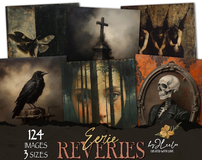 EERIE REVERIES 124 gothic 3 Sizes Halloween themed | Oil painting macabre creepy horror dark painting | Junk Journals Digital Art CU | cp031