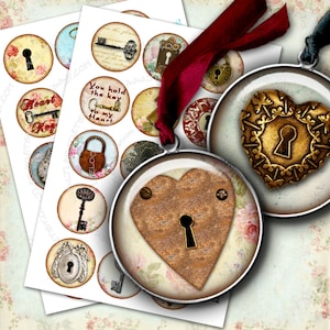 May include: A set of 12 round paper stickers with vintage keyhole and key designs. The stickers are printed on white paper with a floral background. The stickers are perfect for adding a touch of vintage charm to your crafts, gifts, and home decor.