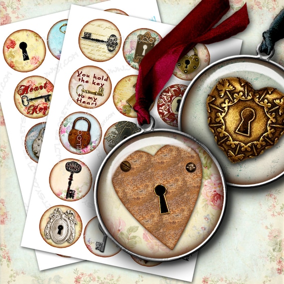 KEY AND LOCKS junk digital images printable for pendant clip art magnet topper scrapbook instant download tn197