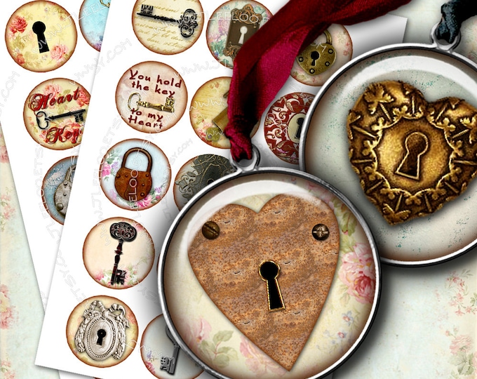 KEY AND LOCKS junk digital images printable for pendant clip art magnet topper scrapbook instant download tn197