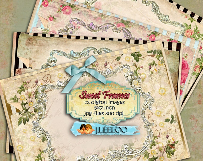 DOLCI CORNICI 12 cartoline floreali scrivibili Foglio di collage digitale per inviti cartellini di auguri biglietti di auguri annunci pp228