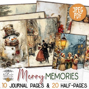 MERRY MEMORIES Junk Journal kerstpagina's afdrukbaar | Gezellig dorps winterhuisje | Victoriaans pakket plakboek december Paper Craft | pp874