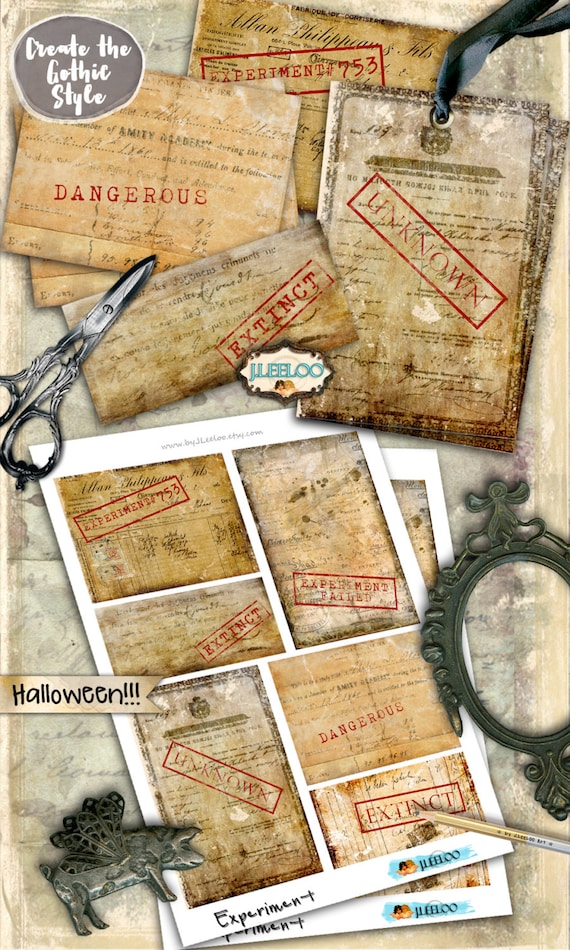 EXPERIMENT label tag distressed scrapbook grunge halloween scary printable invitation diary party jewelry holder instant download pp360