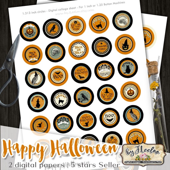 HAPPY HALLOWEEN 1.313 1.629 inch Digital collage sheet button gothic witch owl halloween poison pendant instant download printable tn226