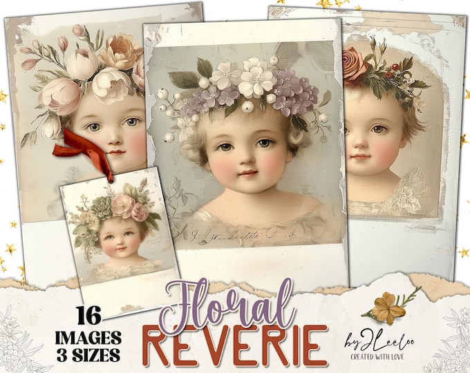 FLORAL REVERIE 3 sizes | Victorian Baby Cards Vintage Ephemera for Junk Journals, Scrapbooking & Shabby Chic Digital Paper Crafts | pp925