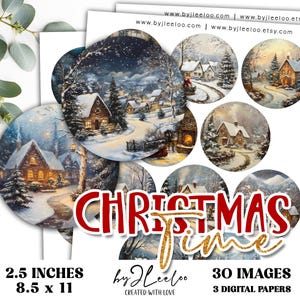 KERSTTIJD 2,5 inch cirkel | vakantie benodigdheden knutselen tekenen | spiegels cupcake topper plakboekmagneten | Tijdelijke ongewenste tijdschriften | tn827