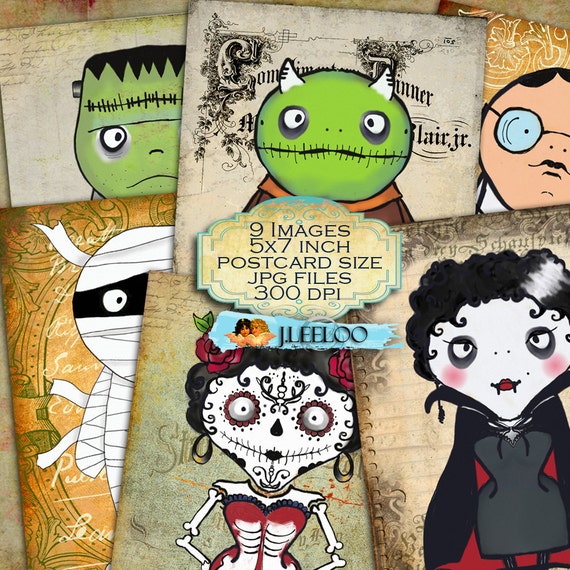 STRANGER FAMILY printablepostcards halloween label tags card party invitation  Digital collage sheet instant download vintage pp296