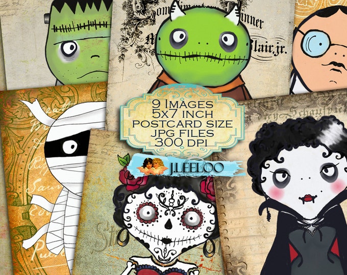 STRANGER FAMILY printablepostcards halloween label tags card party invitation  Digital collage sheet instant download vintage pp296