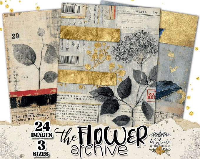 The FLOWER ARCHIVE – Vintage Botanical Collage Images | Digital Art for Journals, Scrapbooking, Crafts | Card Making 3 Sizes CU | pp967
