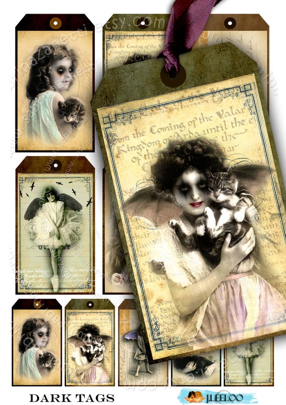 DARK TAG Digital collage sheet label tags jewelry holder vampire gothic halloween for craft art instant download printable tl105