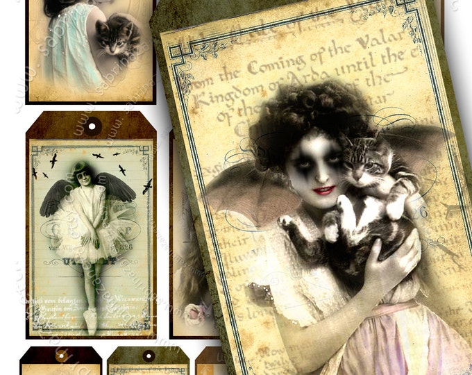 DARK TAG Digital collage sheet label tags jewelry holder vampire gothic halloween for craft art instant download printable tl105