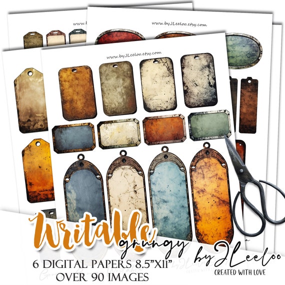 GRUNGY WRITABLE industrial blank label steampunk supplies | Distressed tag ephemera junk journal | masculine images digital collage | tl260
