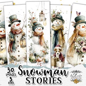SNOWMAN STORIES vintage storybook snowman illustrations, tall Christmas designs for journals, gifts and holiday paper crafts | bm139