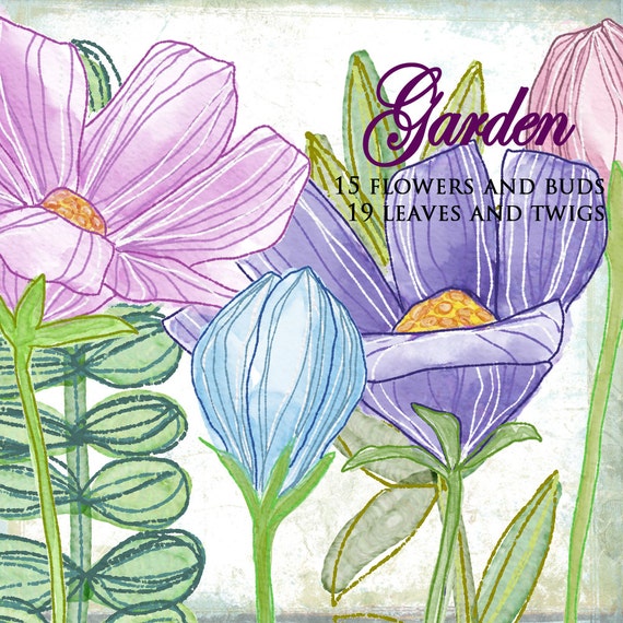 Digital watercolor clipart GARDEN flowers png jpg for scrapbooking invitations label card home decor papers instant hand painted wa103
