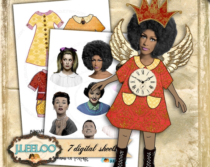 PAPER DOLL digital altered art Digital collage sheet  for journal page scrapbooking diary art instant download printable pp258