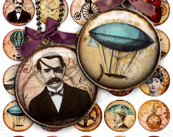 Feuille de collage numérique images STEAMPUNK cercle de 1,5 pouce pour pendentifs charmes épingles à bouteilles étiquettes volantes artisanat téléchargement instantané tn292