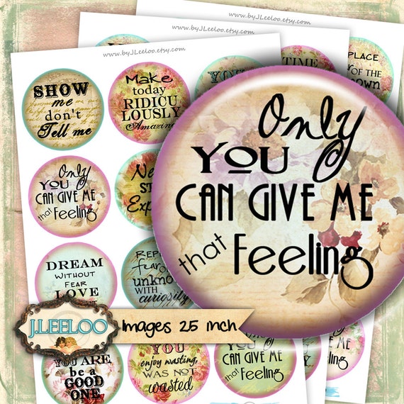 Digital collage I THINK 2.5 inch circle quote romantic roses flower phrases magnet stickers craft instant download printable tn476