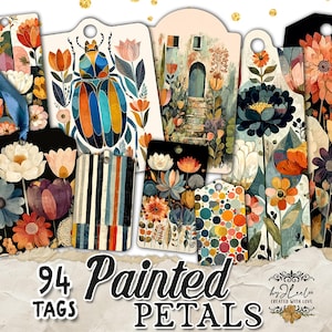 PASTEL PETALS  Printable Floral Tags | Vintage Botanical Art for Junk Journal, Scrapbooking & Crafts | JPG Ephemera Labels | tl343