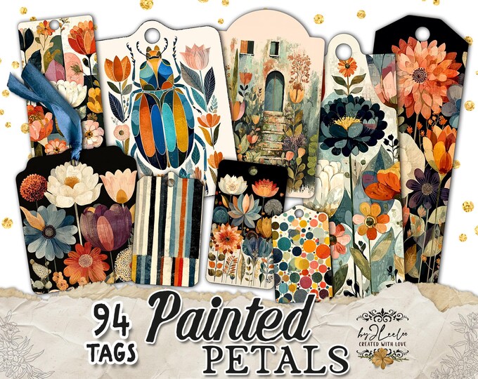PASTEL PETALS  Printable Floral Tags | Vintage Botanical Art for Junk Journal, Scrapbooking & Crafts | JPG Ephemera Labels | tl343