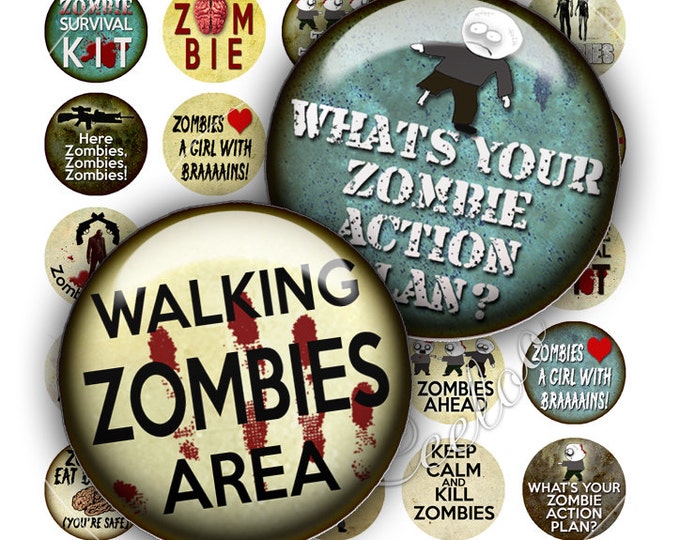 Digital collage ZOMBIES 1.25 inch circle apocalypse scary halloween walking dead magnet stickers pendant instant download printable tn473