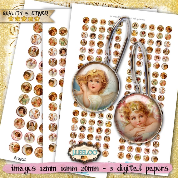ANGELS digital papers printable 12 16 20 mm circle sheet earring ring christmas digital images for jewelry instant download tn370
