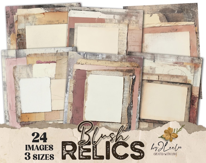 BLUSH RELICS 24 background 3 Sizes | Junk Journal Collage Shanny Chic | Backdrop layered papers | scrapbook digital | Commercial Use | pp931