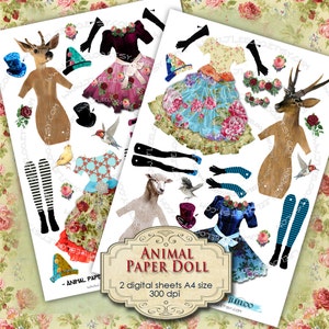 ANIMAL PAPER DOLL digital altered art Digital collage sheet  for journal page scrapbooking diary art instant download printable pp177
