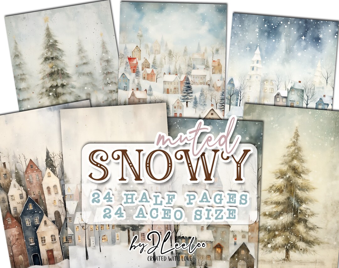 MUTED SNOWY Christmas Half Pages Printable for Junk Journal Mixed Media ...
