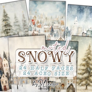 MUTED SNOWY boże narodzenie pół strony do wydrukowania dla junk journal Mixed Media | Artykuły świąteczne tworzenie kartek kolaż dziennik artykuły piśmiennicze | pp657