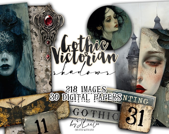 GOTHIC VICTORIAN SHADOWS Collection 218 images | creepy scrapbook junk journal digital ephemera supplies | photo halloween Bundle | pp812