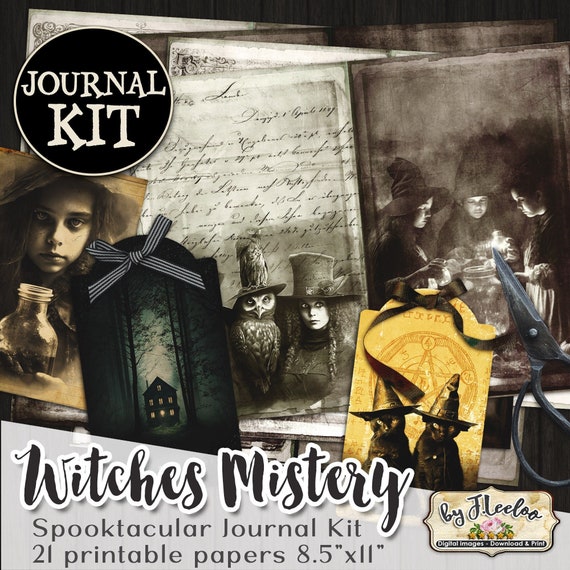WITCHES MISTERY journal kit junk paper diy vintage scary gothic strange owls crow gothic cards mistery tag craft paper printable diary pp583