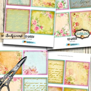 OLD GARDEN digital 4x4 inch square backgrounds coaster greeting cards card making button magnets instant download printable qu499 image 3