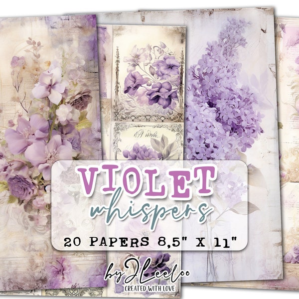 VIOLET WHISPERS vintage tattered shabby chic papers | Junk Journal Romantic lavander background | digital ephemera card making | pp646