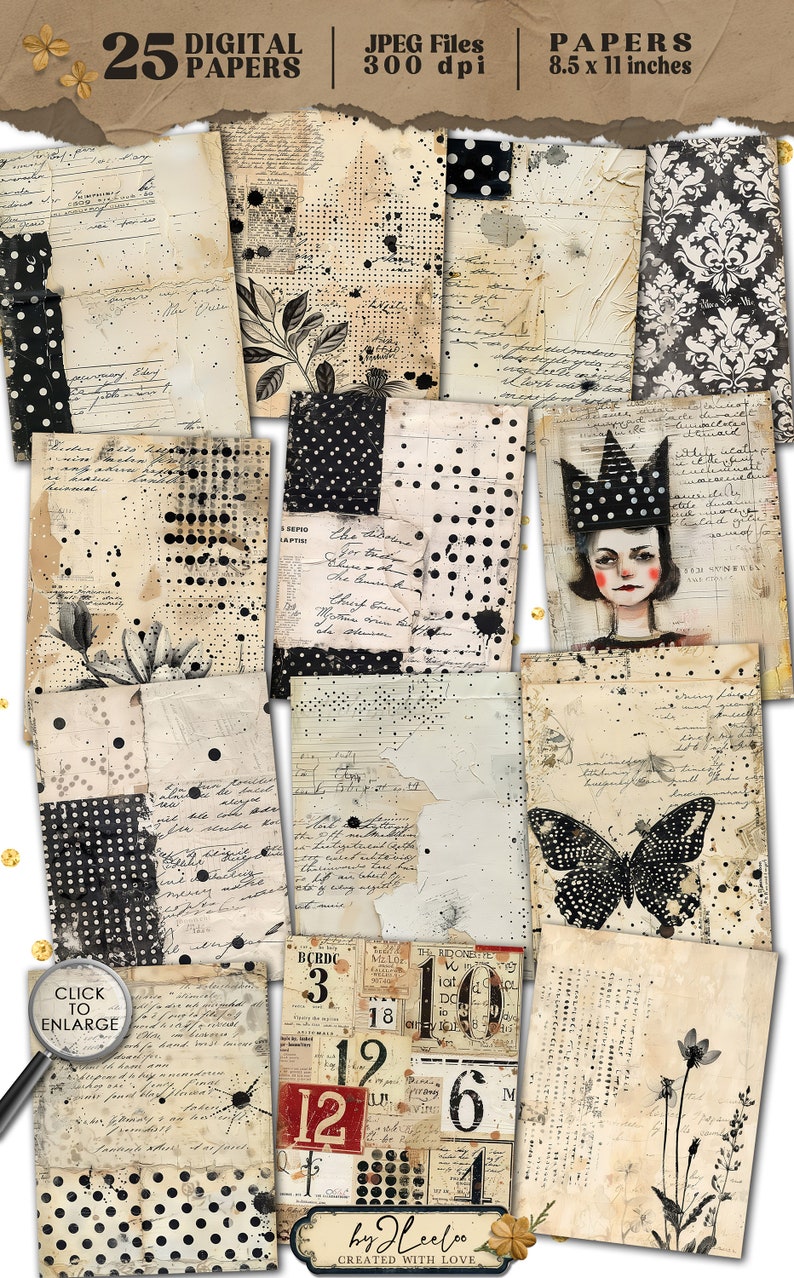 DISTRESSED DOTS Vintage Pages Collage | Old Textured Card Junk Journal ...