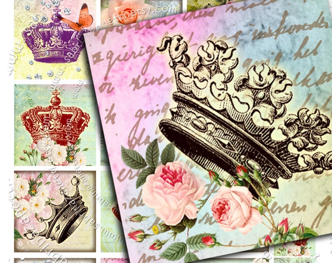 Digital collage sheet VOILA' LA FRANCE 2x2 inch square crown paris for hang tags magnets stickers instant download collage qu227