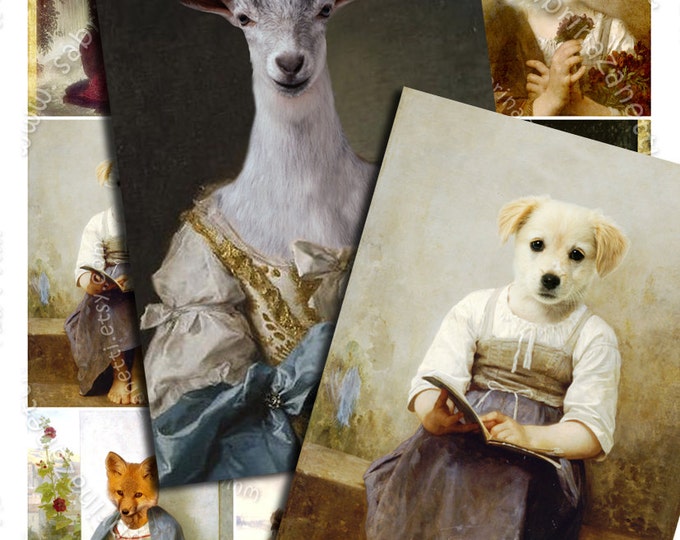 FANTASY printable anthropomorphic painting vintage romantic gift cards Digital collage sheet labels downloads background journaling ac139