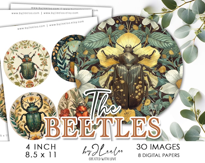 THE BEETLES 4 inch circle printable | round supplies for coaster decoration mirror magnet and craft instant download | Circle Labels | tn788