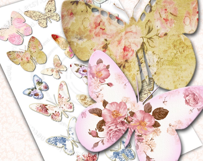 WINGS and ROSES butterfly png jpg Digital collage sheet silhouette roses 3D for scrapbooking altered art instant download pp173