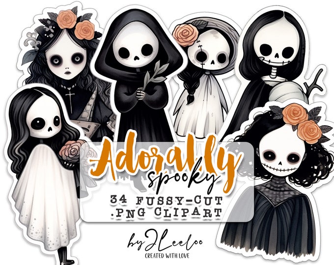 ABORABLY SPOOKY clipart PNG illustrations | Card Making, Scrapbooking, Journaling Supplies, Printable Stickers, Paper Craft Ephemera | pp635