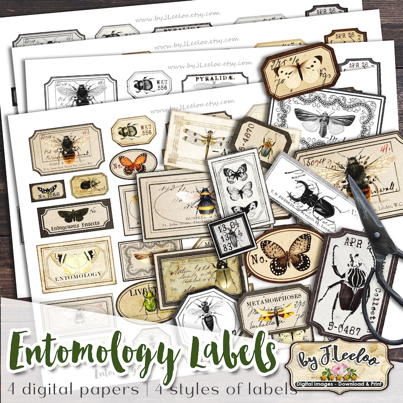 ENTOMOLOGY Labels Kit Printable Vintage Ephemera Butterfly Etsy