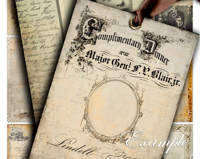 DES PHRASES D'AMOUR Digital collage sheet printable vintage romantic gift cards  merry handwriting labels background ac135