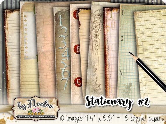 STATIONARY 2 journal art diary printable 7.4x5.5 inch patterned papers scrapbook Digital collage sheet instant download pp504