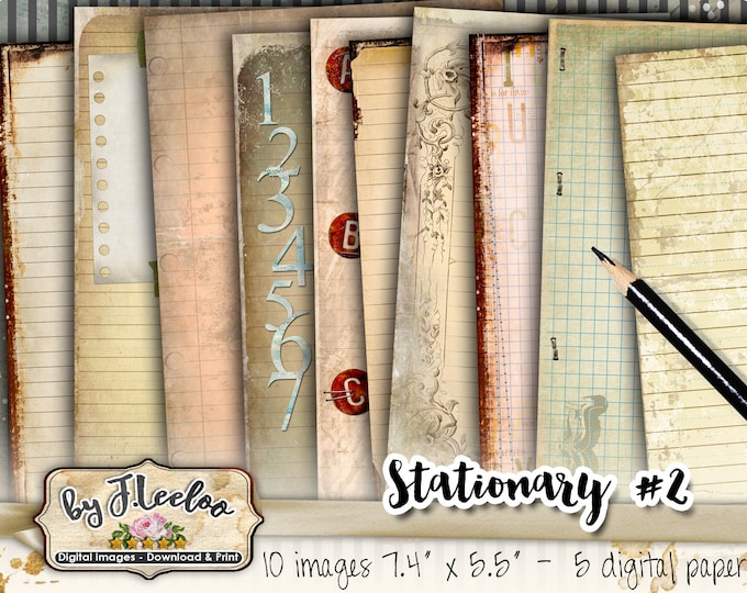 STATIONARY 2 journal art diary printable 7.4x5.5 inch patterned papers scrapbook Digital collage sheet instant download pp504