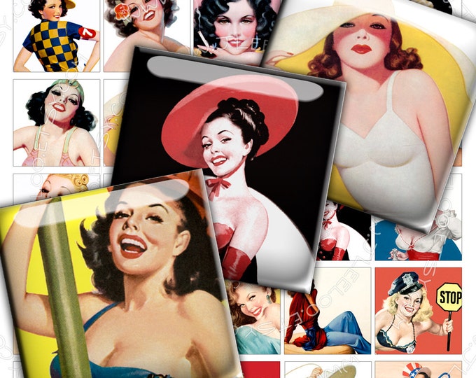 Digital download SQUARES PIN UP 1.5x1.5 inch printable for pendants jewelry woman fifty romantic magnet and craft instant download tn386