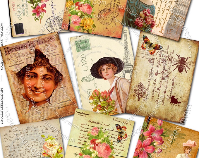 FRAGMENT TRAVEL atc aceo size  printable Digital collage sheet woman car hanwriting instant download backround collage ac144