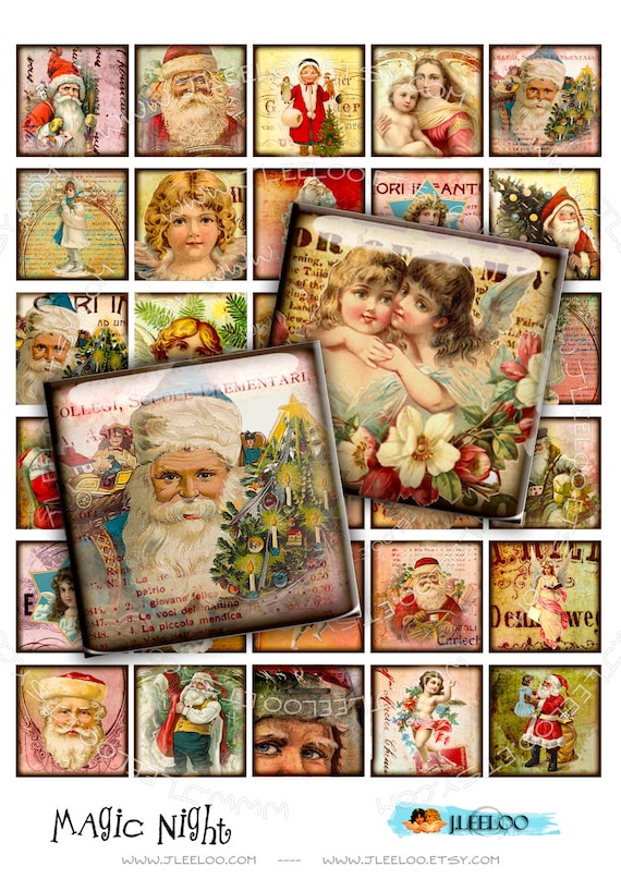 Digital sheet MAGIC NIGHT 1.5 inch square santa merry christmas holidays jewelry pendant magnet instant download printable qu393