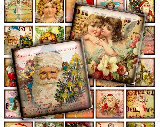 Digital sheet MAGIC NIGHT 1.5 inch square santa merry christmas holidays jewelry pendant magnet instant download printable qu393