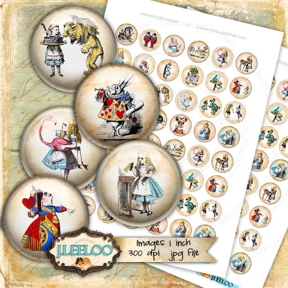 Digital printable VINTAGE ALICE 1 inch circle sheets digital images paper goods chic vintage pendant craft instant download tn416