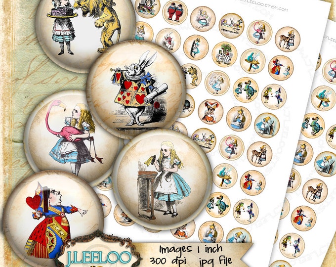 Digital printable VINTAGE ALICE 1 inch circle sheets digital images paper goods chic vintage pendant craft instant download tn416